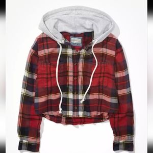 American Eagle Outfitters | Tops | American Eagle Cozy Cabin Cropped Hoodie  Flannel Womens Size Medium | Poshmark